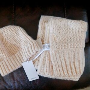 Joie Cream Knit Scarf and Hat Set